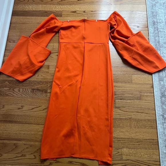 METAMORPHOSIS GIRL Orange Off-The-Shoulder Midi Dress Size Medium Cocktail - Picture 5 of 5